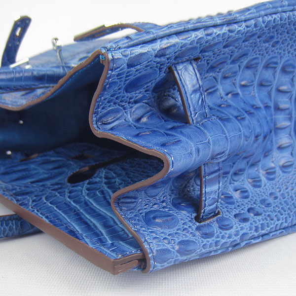 High Quality Fake Hermes Birkin 35CM Crocodile Head Veins Leather Bag Dark Blue 6089